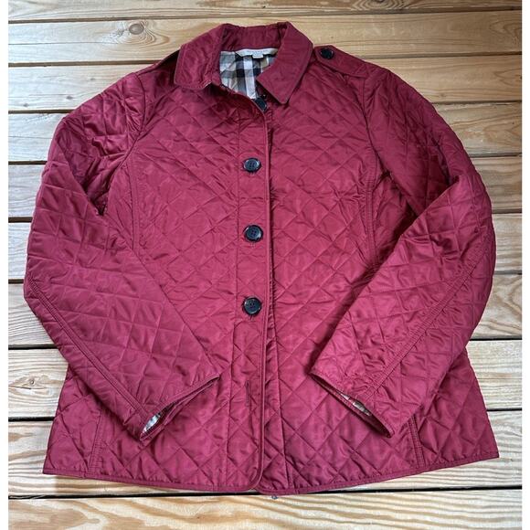 Burberry Brit Quilted Button Up Jacket Size Large Women’s Red